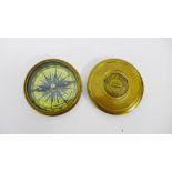 Stanley brass cased pocket compass, 8cm diameter