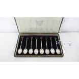 A cased set of eight Hukin & Heath Birmingham silver and coloured enamel card suit coffee spoons (8)