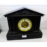 A Victorian black slate mantle clock, 32 x 27cm