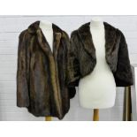 A.E. Ball vintage brown fur jacket, together with a brown fur shoulder cape (2)