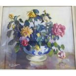 George Hutchison Still Life of Flowers Oil-on-Board Signed, under glass in a painted wood frame,