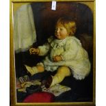 Herbert C Allen Portrait of a Child with Toys Oil-on-Canvas Signed bottom right, in a gilt frame,