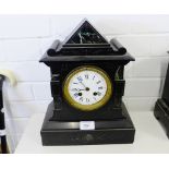 A Victorian black slate mantle clock, 26 x 32cm