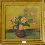 William Bower Still Life of Roses Oil-On-Board Signed bottom right, with a W.B Simpson Gallery Label