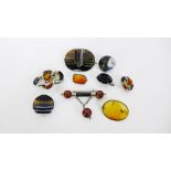 A group of Scottish agate and other hardstone brooches and buttons (9)