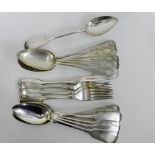 A quantity of plated flatwares to include six engraved spoons, stamped R.H Uttel 750 together with