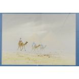 Follower of Augustus Osborne Lamplough, Three Camels before the Pyramids, watercolour, apparently