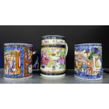 A collection of three Chinese tankards to include one painted with carnations and foliage,