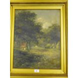 John Hamilton Glass A Country Landscape with Geese and a Figure Oil-on-Canvas, signed bottom