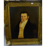 Two half length male and female portraits, oil-on-canvases, unsigned, in gilt wood frames (2) 88 x