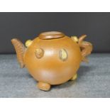 A Yixing stoneware one 'One Hundred Fruit' patterned teapot and cover, 7.5cm high