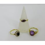 A collection of three 9ct gold gem set dress rings (3)
