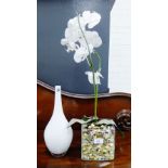 A potted artificial Lily, together with a white art glass vase (2)