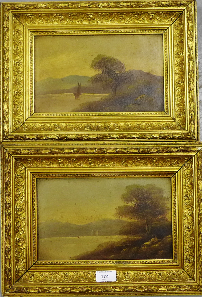 A companion pair of Loch Scene oils-on-canvas, apparently unsigned, in gilt wood frames, 26 x