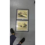 A companion pair of Japanese Mount Fuji gold leaf prints in glazed ebonised frames, 29 x 35cm (2)