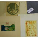 Two etchings to include 'The Couple' and another by the same hand of a butterfly, both signed