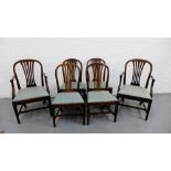 A set of six mahogany splat back dining chairs with slip in seats on straight supports united by