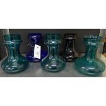 A collection of five coloured glass Hyacinth vases (5)