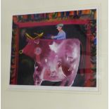 Peter Goodfellow Limited edition pencil signed print, 'The Market', in a glazed red painted and gilt