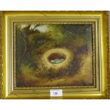 20th century School 'Birds Nest' Oil-on-Canvas, in an unglazed gilt wood frame, 25 x 20cm