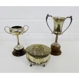 Two early 20th century Canton silver twin handled trophy cups together with a Birmingham silver