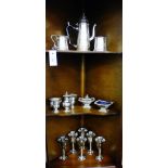 A quantity of Epns wares to include a small three piece coffee set comprising engraved coffee pot,