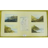 Olive Thomas Framed collection of five small Cornish Coast watercolours to include a Geological