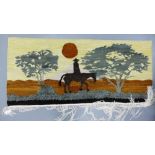 A mohair hand weaving panel titled 'Night Rider at Sunset' designed by Fobane Weavers, 160 x 82cm