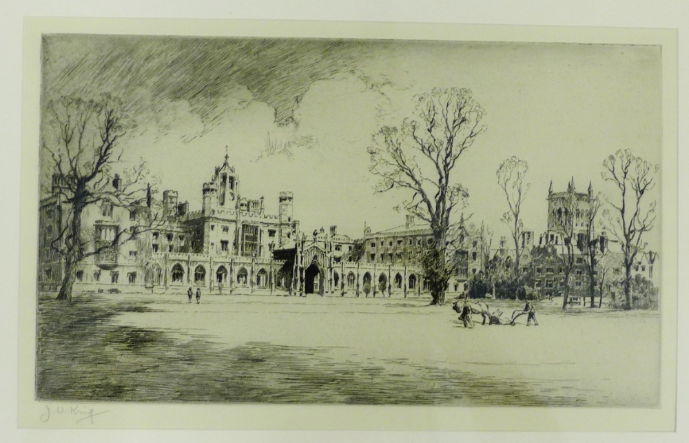 J.W. King Framed etching of 'St. John's College, Cambridge' signed in pencil, in a glazed frame,