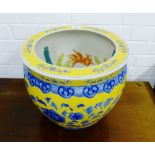 Chinese yellow and blue glazed pottery fish bowl, 31 x 36cm