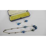 Early 20th century floral painted bead necklace and earrings set