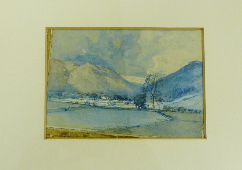 After Tom Scott Watercolour of a Valley apparently unsigned, in a glazed frame, 18 x 13cm