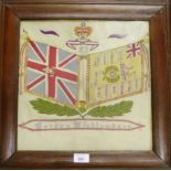 Victorian Gordon Highlanders sewn woolwork panel, in glazed oak frame, 48 x 48 cm