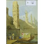 After Samuel Prout (1783-1852) 'Architectural Ruins with Figures by a River' Watercolour,