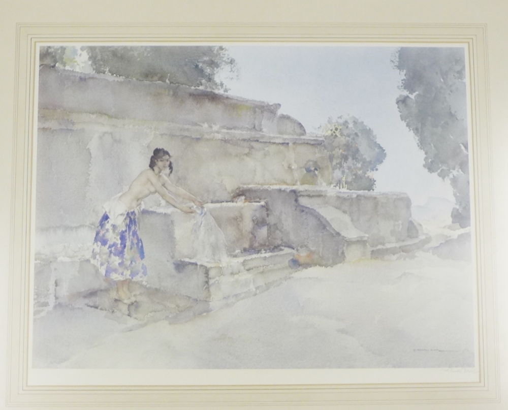 William Russell Flint Print, signed in pencil with a blind stamp, in a glazed gilt wood frame, 70