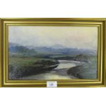 Tain 'A River Landscape' Oil-on-panel' apparently unsigned, in a gilt wood frame, 34 x 20cm