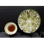 A Glyn Colledge Studio Pottery bowl, with stylised green leaf pattern, together with a small Denby