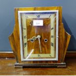 An Art Deco walnut cased mantle clock with Roman numerals, 26 x 27cm