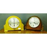 A Smiths Art Deco oak cased mantle clock together with another, retailed by James Ritchie & Son of