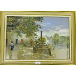 J.B. McDonald, ARSA, 'Village and Monument' watercolour, signed, in a glazed gilded frame, 50 x 35cm