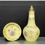 A Fleuron pattern Chinoiserie decorated bottle vase and cover on circular stand, 36cm