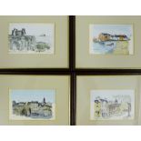 A set of four Ken Lochhead hand coloured prints to include The Tyne at East Linton, Tantallon and