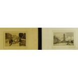 A companion pair of framed etchings of 'Bruges' to include 'La Grande Place' and 'Le Pont des