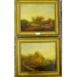 Barker of Bath Companion pair of wooded landscapes with figures and cottages Oil-on-panels, in