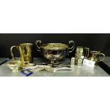 Epns wares to include a rose bowl, christening mug, small tankard, miscellaneous flat wares and a