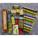 A collection of vintage games to include dominoes, draw the easy way, xylophone, rubics cube and