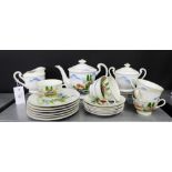 A Japanese teaset painted with Pagoda scene comprising six cups, six saucers, six side plates, a