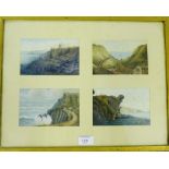 Olive Thomas A framed collection of four miniature Cornish Coast watercolours, two signed, in a