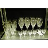Crystal cut stem ware to include a set of eight wine glasses, six champagne flutes and six knop