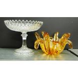 A large pressed glass pedestal bowl, together with a pink glass centrepiece (2)